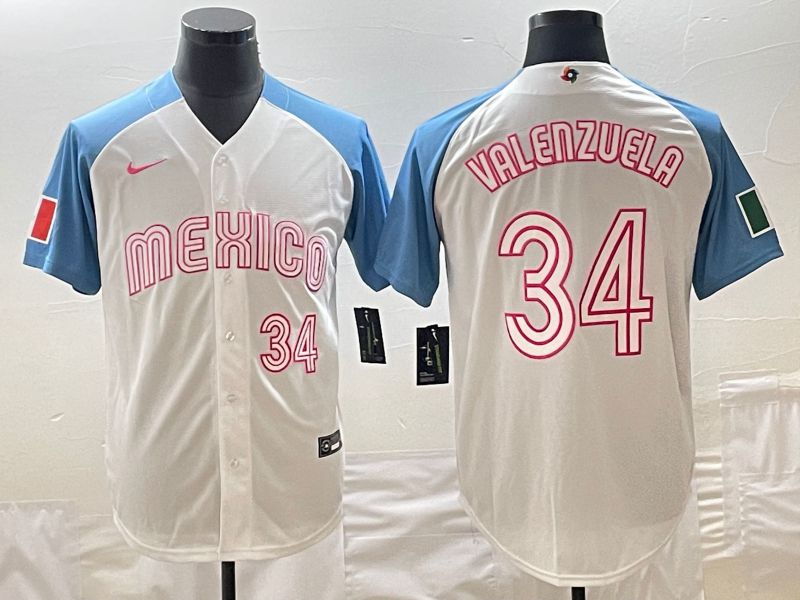 Men 2023 World Cub Mexico 34 Valenzuela White blue Nike MLB Jersey